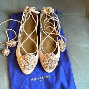 Aquazzura Suede Pom Pom Ballet Flats